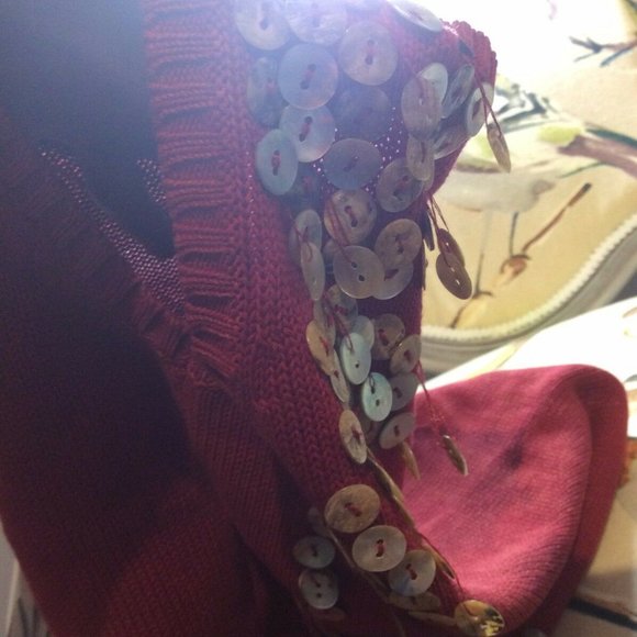 Vintage knit tank red pullover vest mother of pearl buttons Anthropologie style - Picture 5 of 8